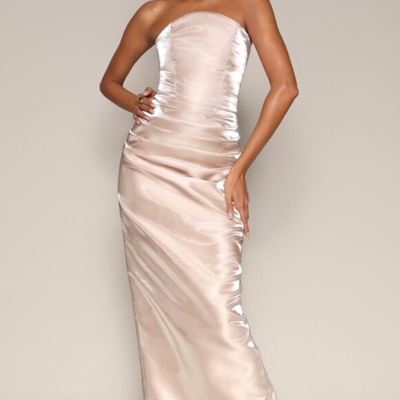 Champagne Strapless Corset Gown - Picture 2 of 4